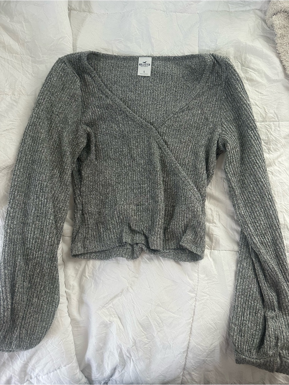 Hollister Grey Ribbed Wrap V-Neck Sweater